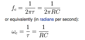 Low-pass Filter Equations, from Wikipedia